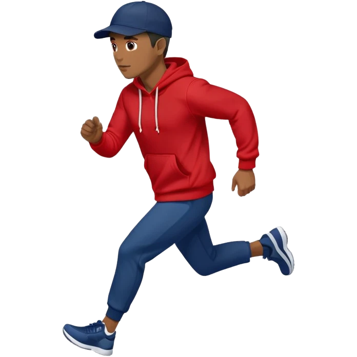 Black Man Wearing Navy Cap. Red hoodie. and running. right side emoji