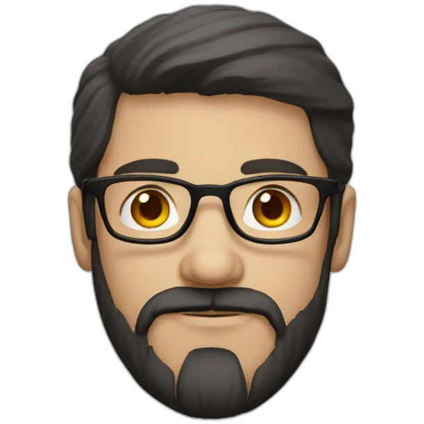 White man dark straight hair, moustache and beard, wearing a black hoodie, glasses emoji