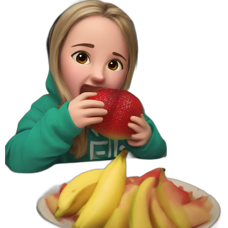 girl eating apple in hood emoji