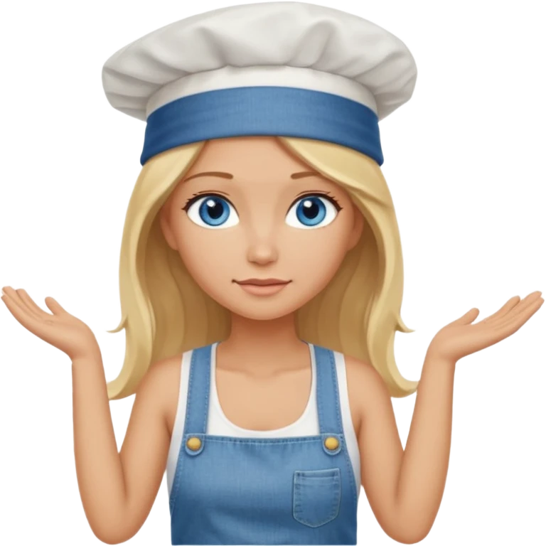 Sexy Full body 
Long Blonde hair blue eyed female chef arms folded wearing tank top and denim shorts and chef hat arms folded emoji