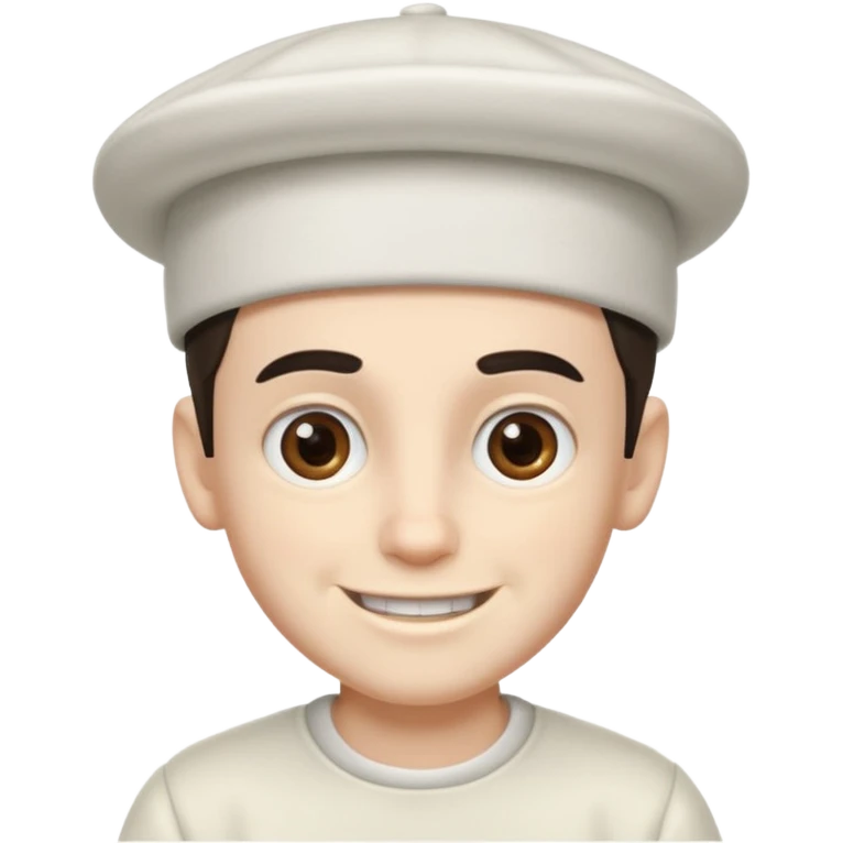 White hat boy w bushy eye brows smiling and slight beard  emoji