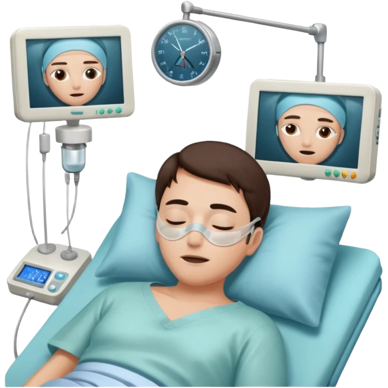 a PATIENT waking up before a surgery, with monitors and sleeping, THEY HAVE OPEN EYES OMG I SAID SLEEPING emoji