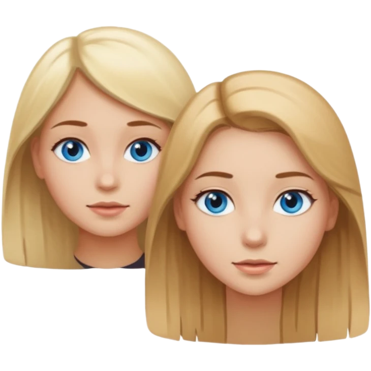 Two girls with blonde and brown hair blue eyes emoji
