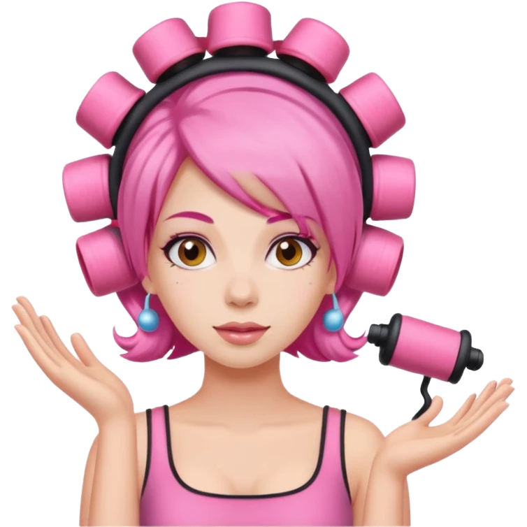 woman with pink hair rollers emoji