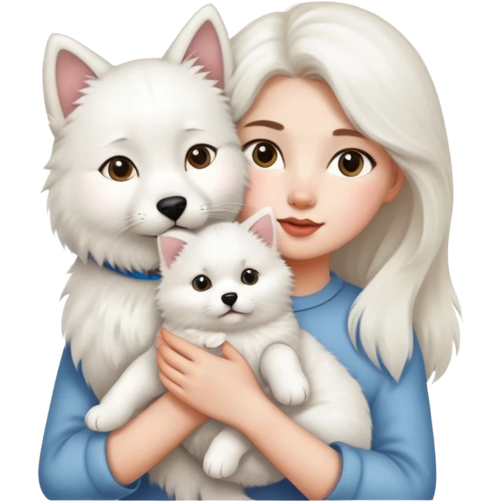 Girl holding a cat and a Samoyed dog emoji