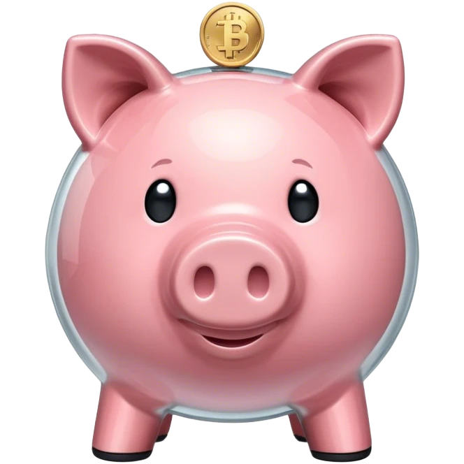 Transparent piggy bank with one coin emoji