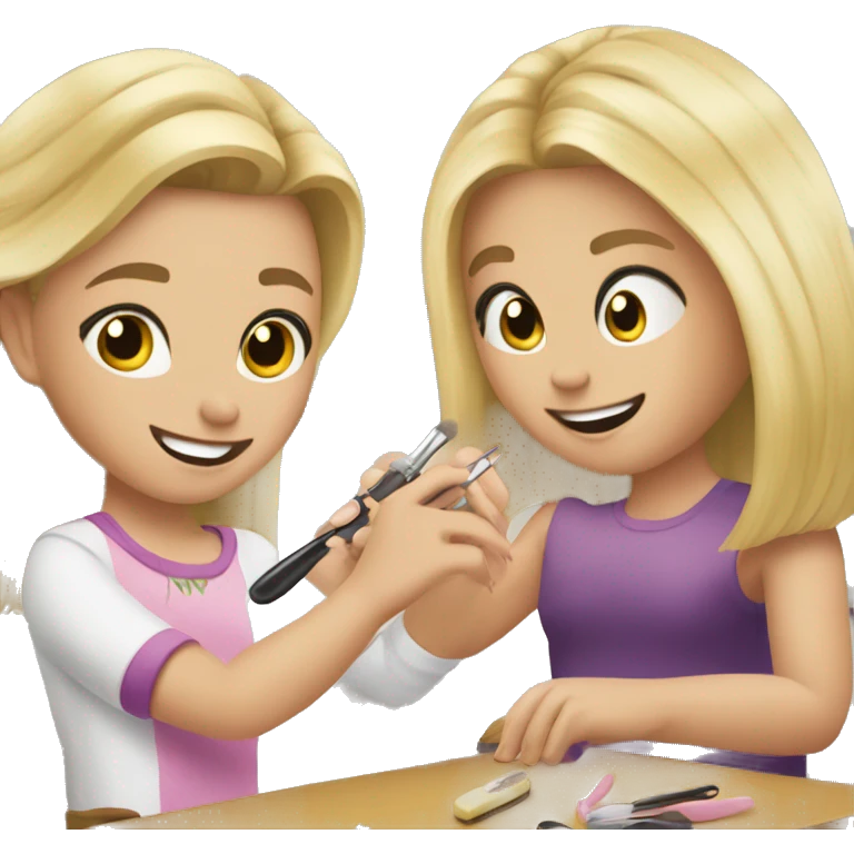 blonde daughter gives blonde dad a manicure emoji