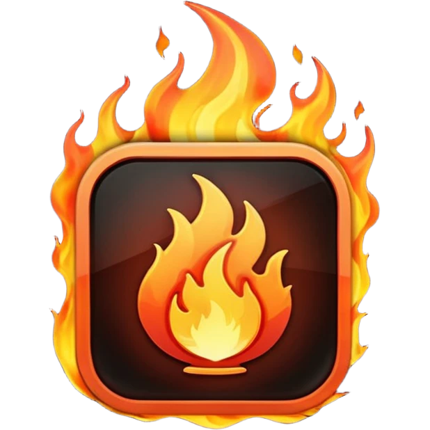 video play button with flames emoji