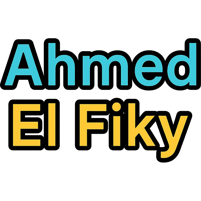 the name 'Ahmed El Fiky' in bold, clear, sans-serif font, Slack emoji style, transparent background emoji