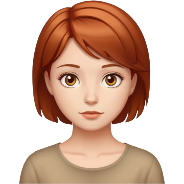 A girl with reddish brown short hair and Hazel eyes emoji