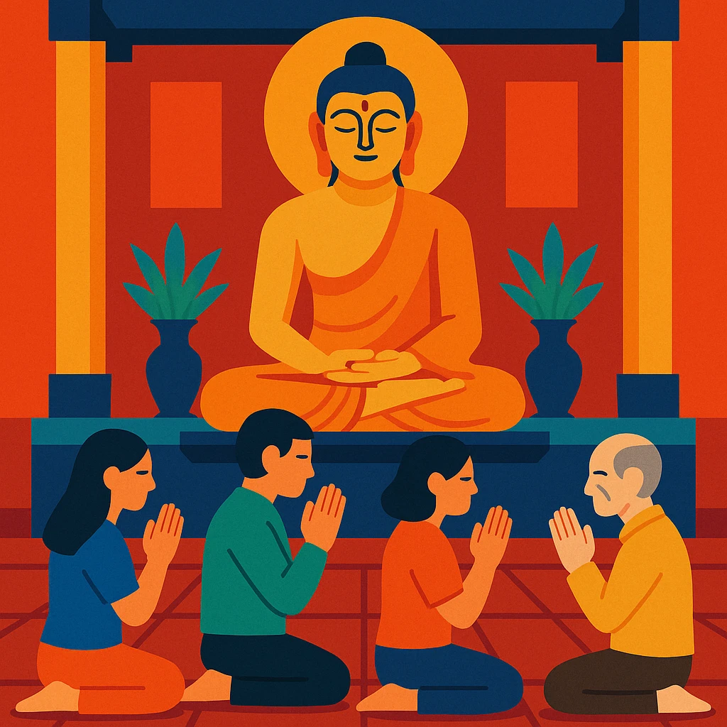 people praying in a Buddhist temple emoji