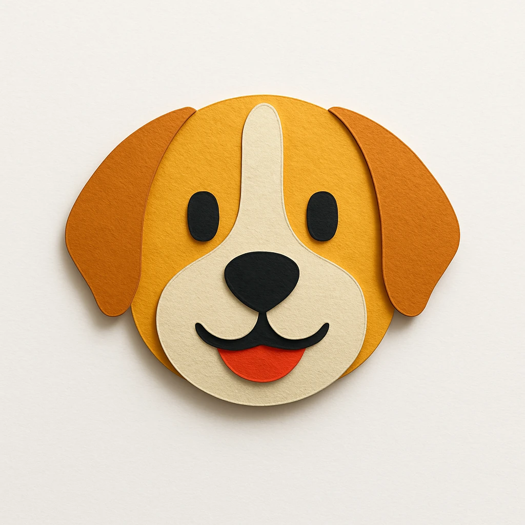 emoji of a dog resembling the photo, paper craft style, bright colors emoji