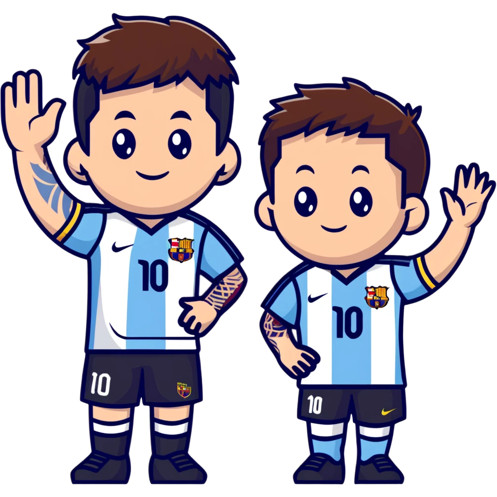 Messi and Antonella waving emoji