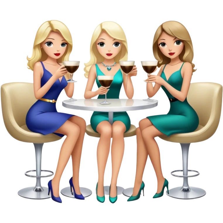 Two brunette girls and one blonde girl all drinking espresso martinis emoji