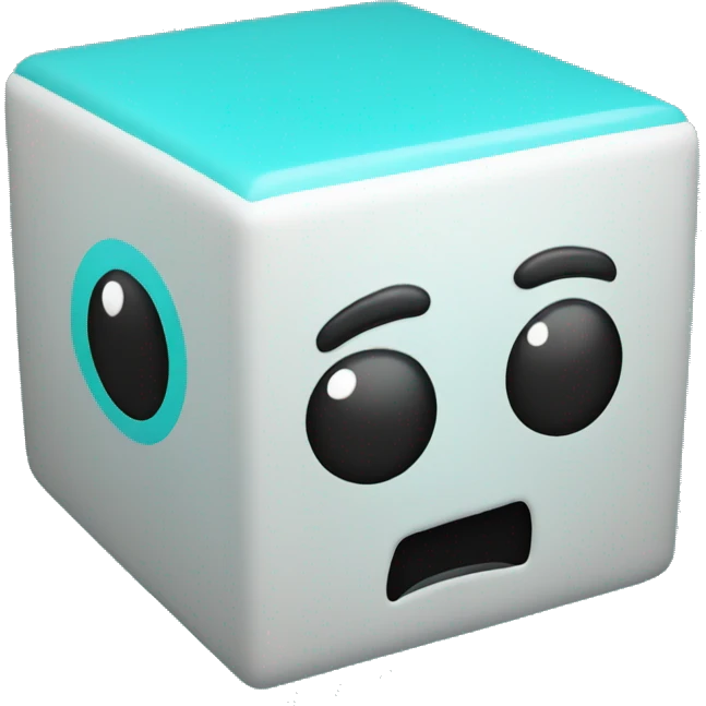 Cyan cube with a closed black eye emoji