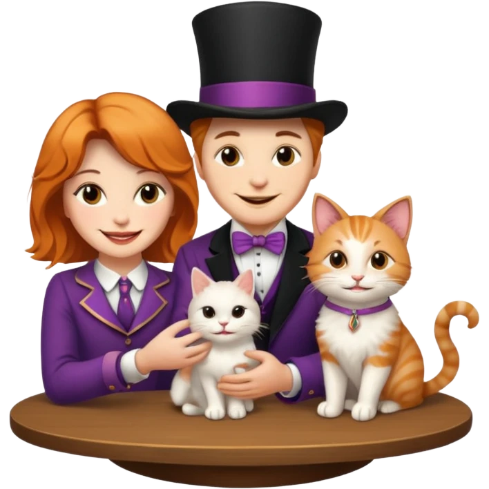 magician couple and their pet cat emoji