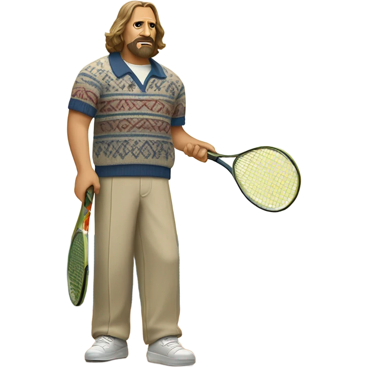 Big Lebowski playing tennis in Pendleton sweater from the movie emoji