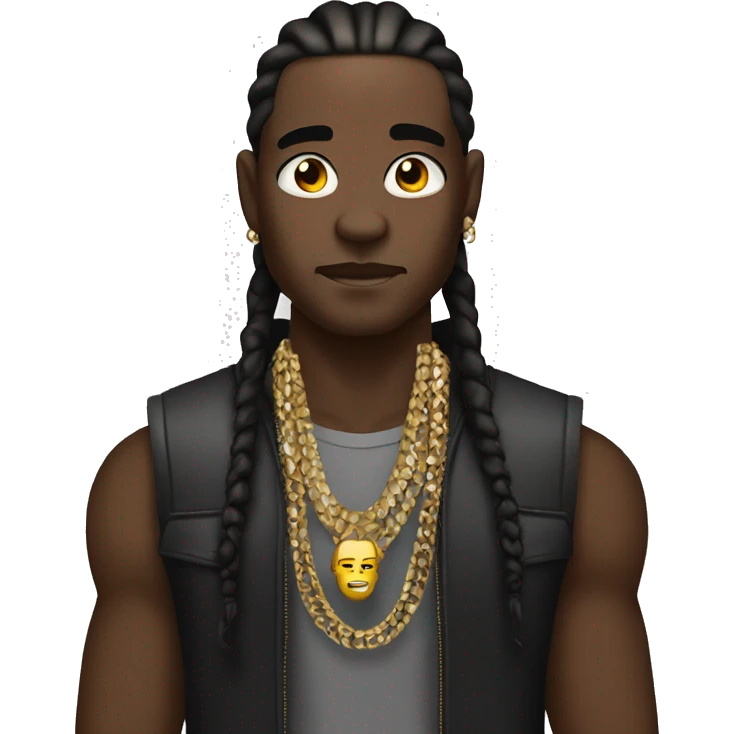 tough, dark skinned man with jewelry and cornrows, edgy, celebrity, rapper. emoji