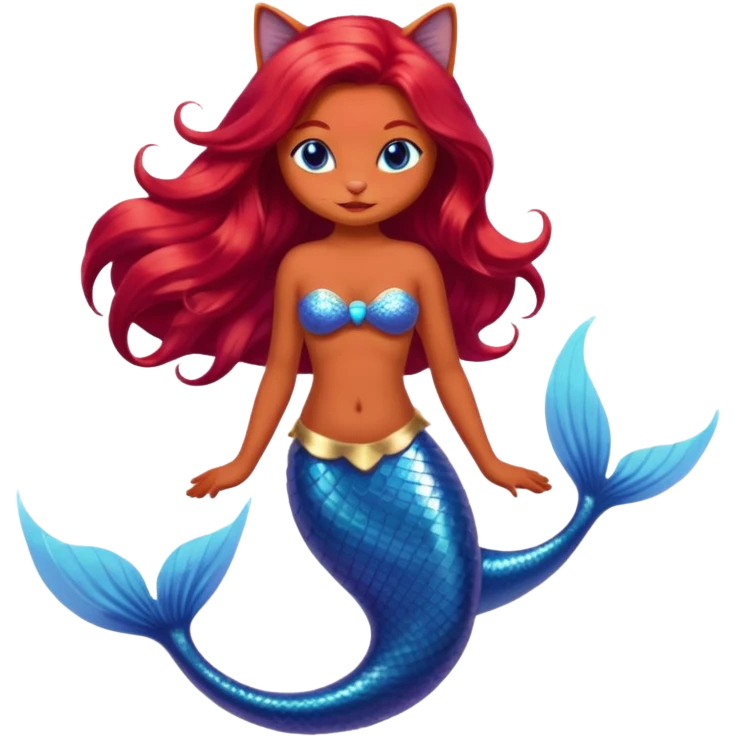 cat mermaid red hi emoji