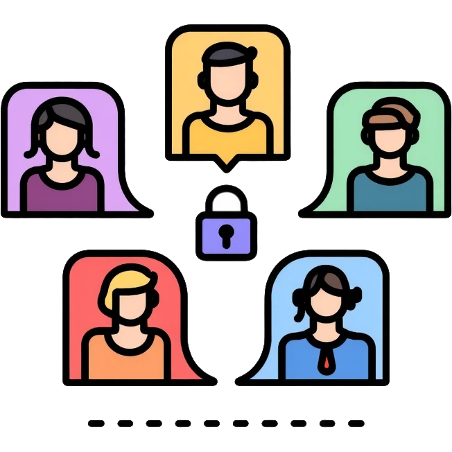 Private group chat with multiple profiles and a lock symbol emoji