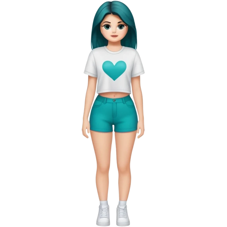 Selena Gomez with teal eyes, full body, thick thighs emoji