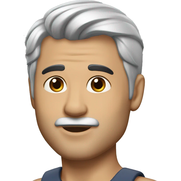 memoji of andrew huberman muscular silver hair, v neck emoji