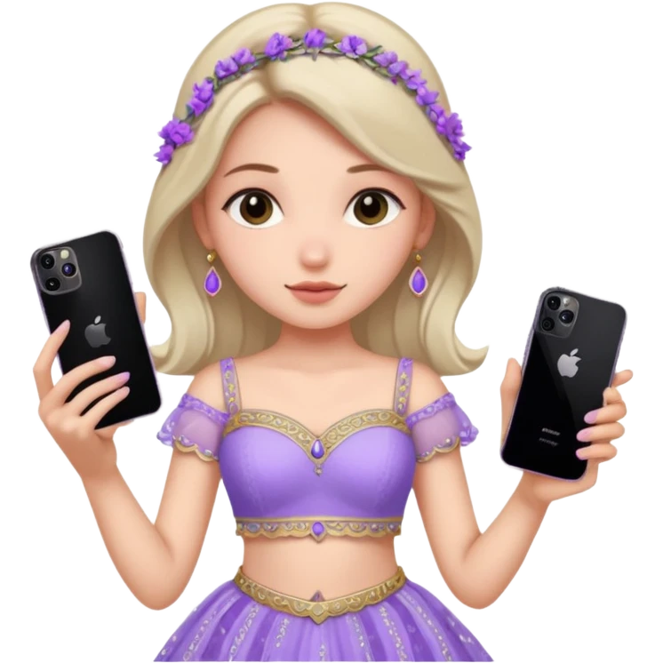 Make a girl standing in mirror in lavender lengha holding a iphone 16 pro max emoji