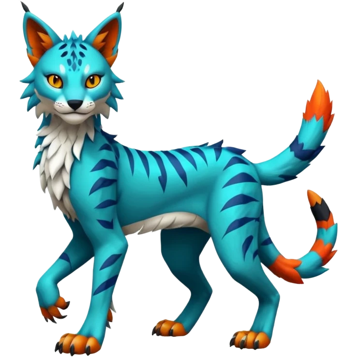 Colorful tropical edgy Lynx-Trico-Sergal-Wolf-Vernid-Fakémon-Pokémon-creature (full body) emoji