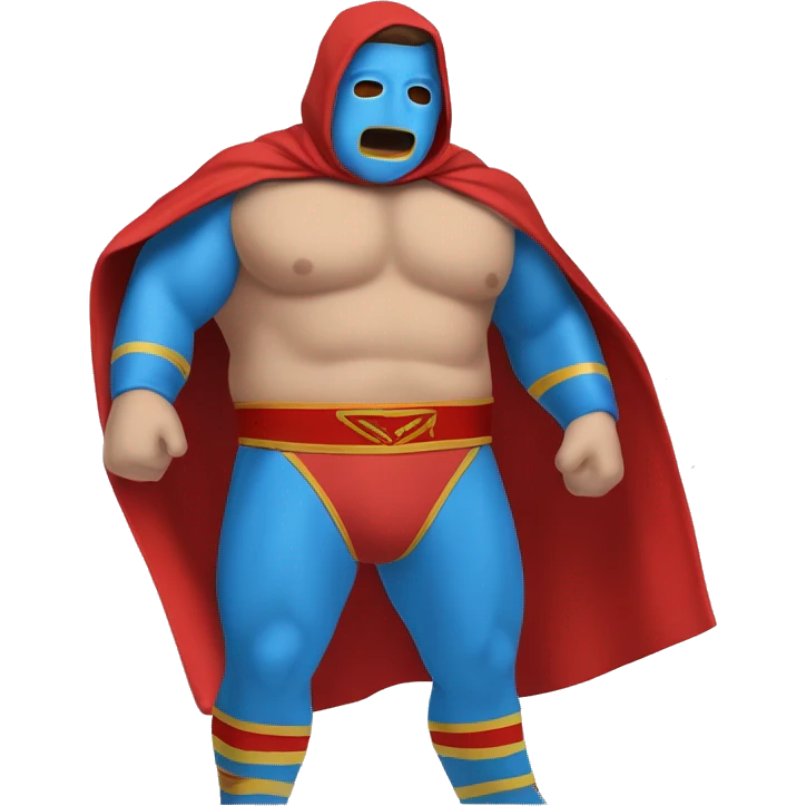 Caucasian Fat Lucia libre wrestler cape red powder blue pants mask red and powder blue red cape emoji