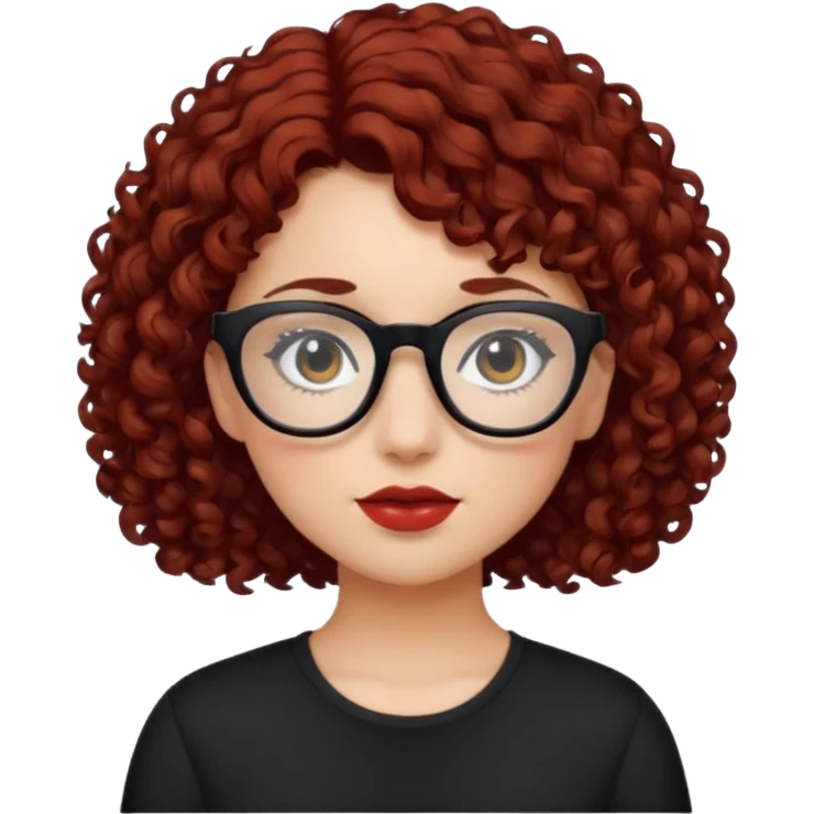 niña con pelo corto con rulos  color negro rojiso con lentes negros emoji