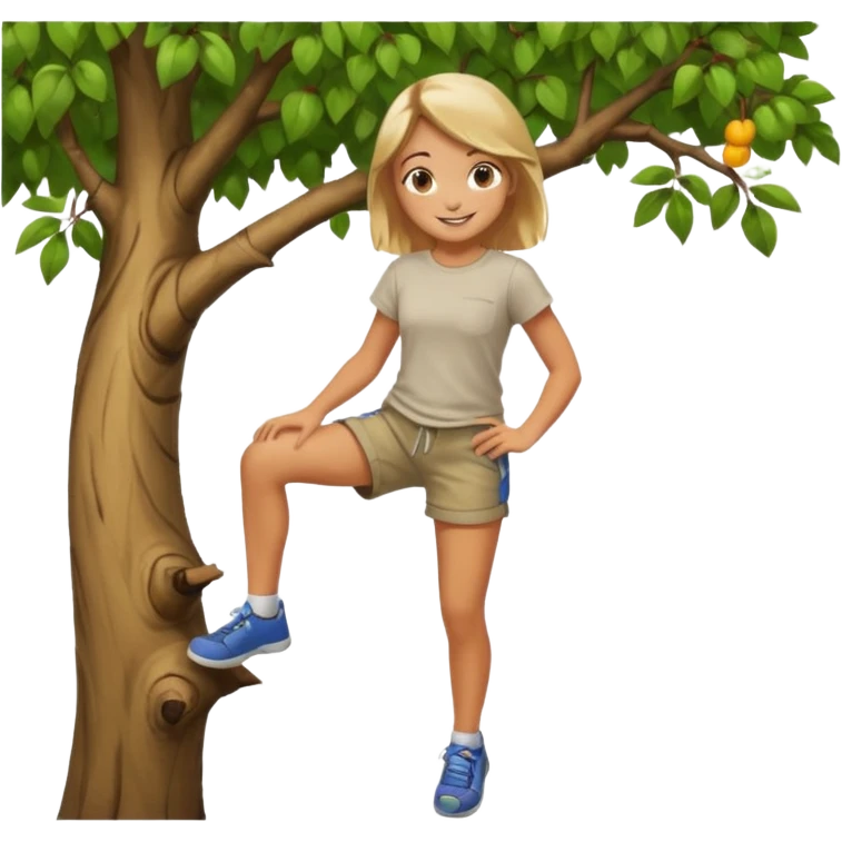 una chica subido de un arbol colgando emoji
