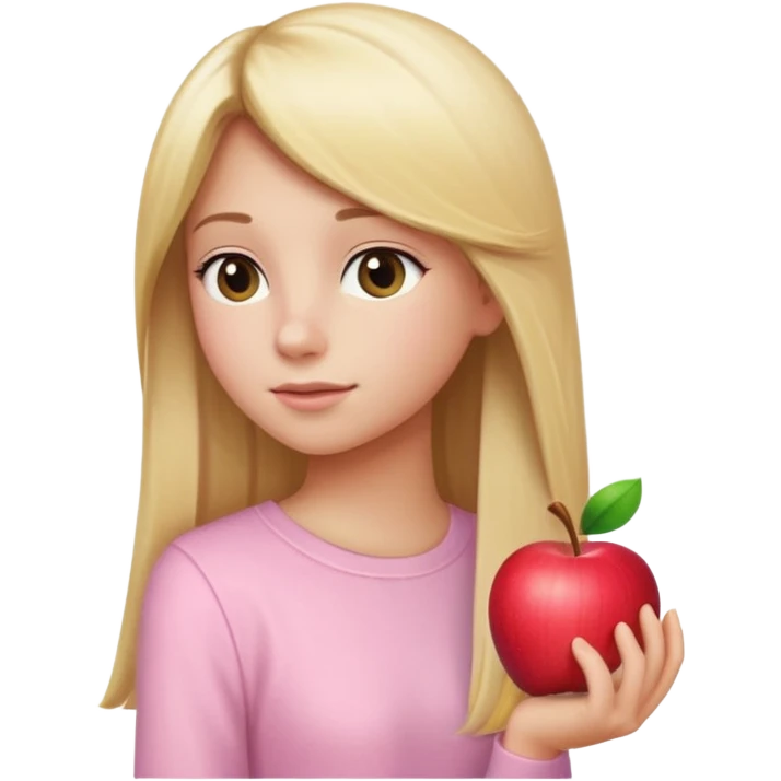 girl in light pink clothes, blonde with long straight hair, side view, apple emoji style, variation 3 emoji