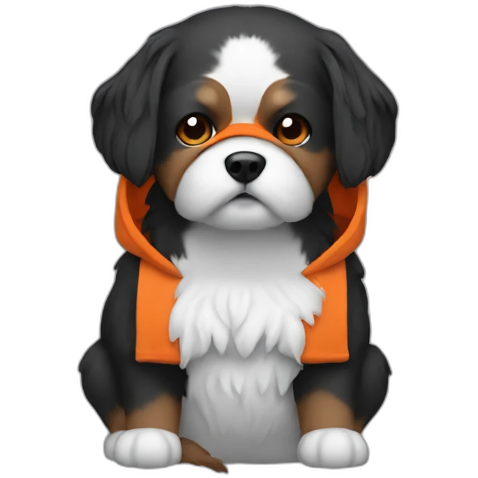 a black and with shitzu with a orange hood emoji