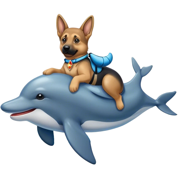 German shepherd riding a dolphin emoji