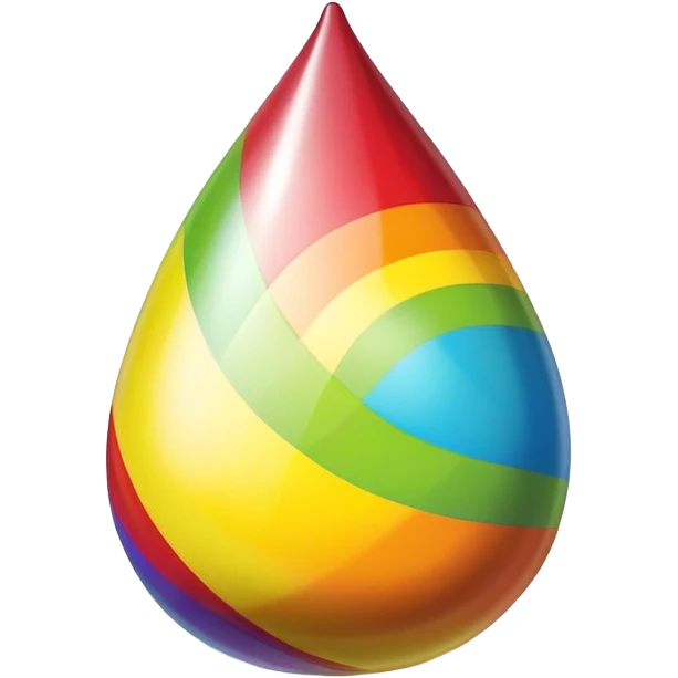 Minimal design of a Skittles package shaped like a teardrop with rainbow stripes and a few green round candies beside it. emoji