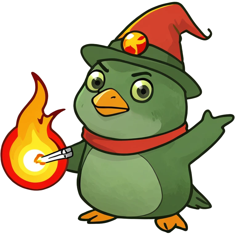Penguin wizard shooting fireball emoji
