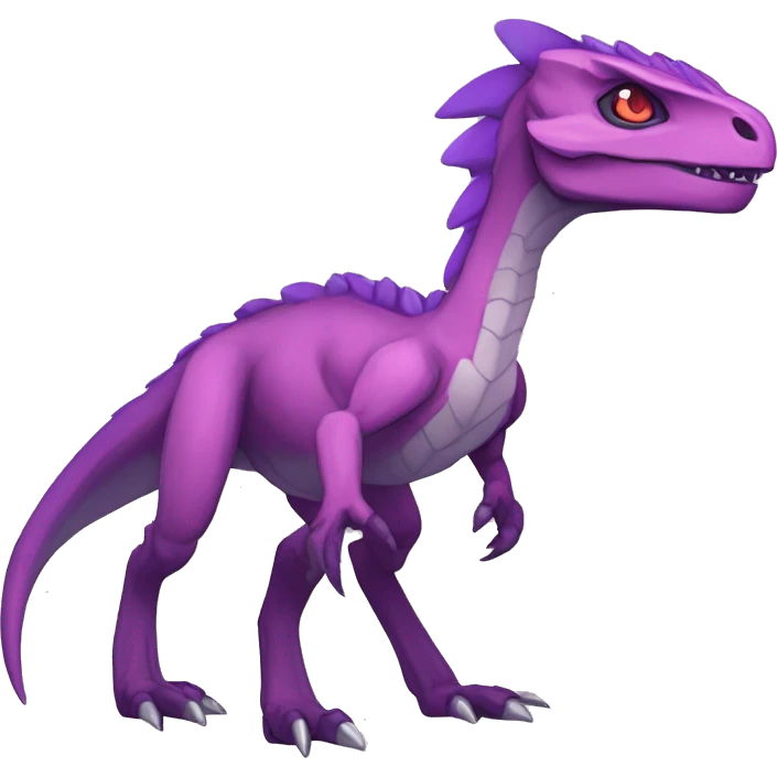 Chibi-Anthro Mauve-maroon-red-colored edgy anthro-genesect-velociraptor-scalie-sona-Fakémon-hybrid with a purple-pink mane on head and back and horns full body emoji