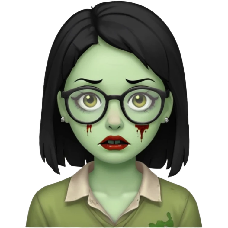 girl zombie with black hair nose piercing with glasses emoji