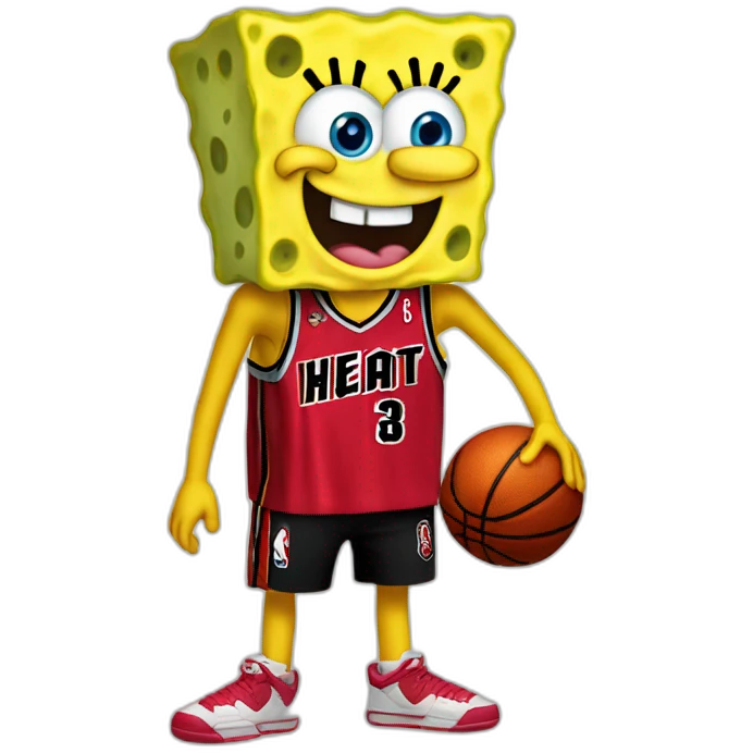 spongebob wearing red miami heat jersey holding basketball emoji