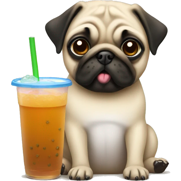 a pug drinking boba emoji