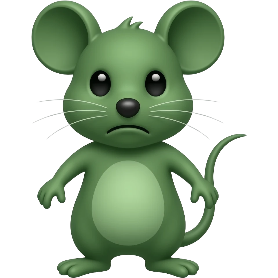 A little green mouse standing upright, with human-like arms and legs, looking at us with a very disgusted expression. The mouse's body is entirely green. emoji