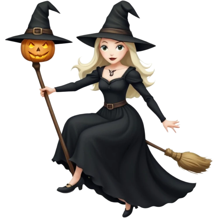 wicked looking witch flying high in the air on a broom emoji