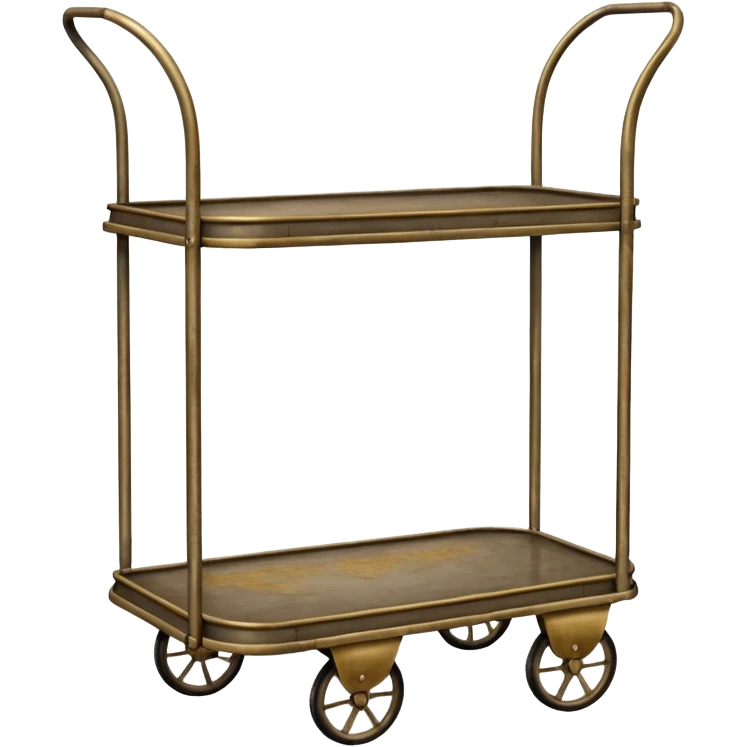 vintage hotel trolley with only one platform at the bottom with one suitcase and curved arch at the top emoji