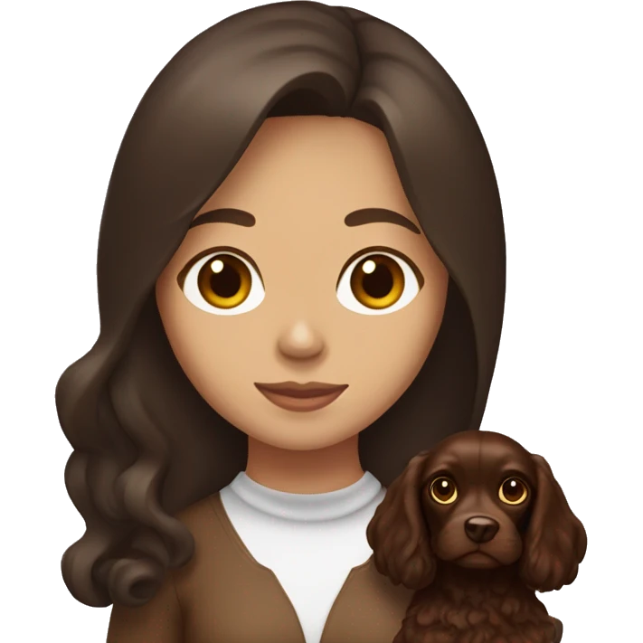 Brunette girl holding a chocolate brown cocker spaniel  emoji