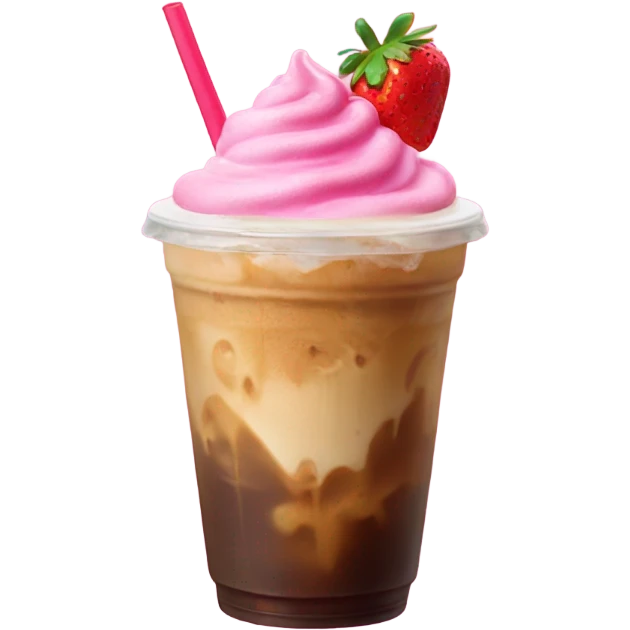 Iced Coffe with pink foam and strawberry on top  emoji