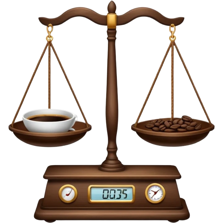 Simple balance scale with coffee on the strong side (left) and sleep/ bed on the weak side (right) emoji