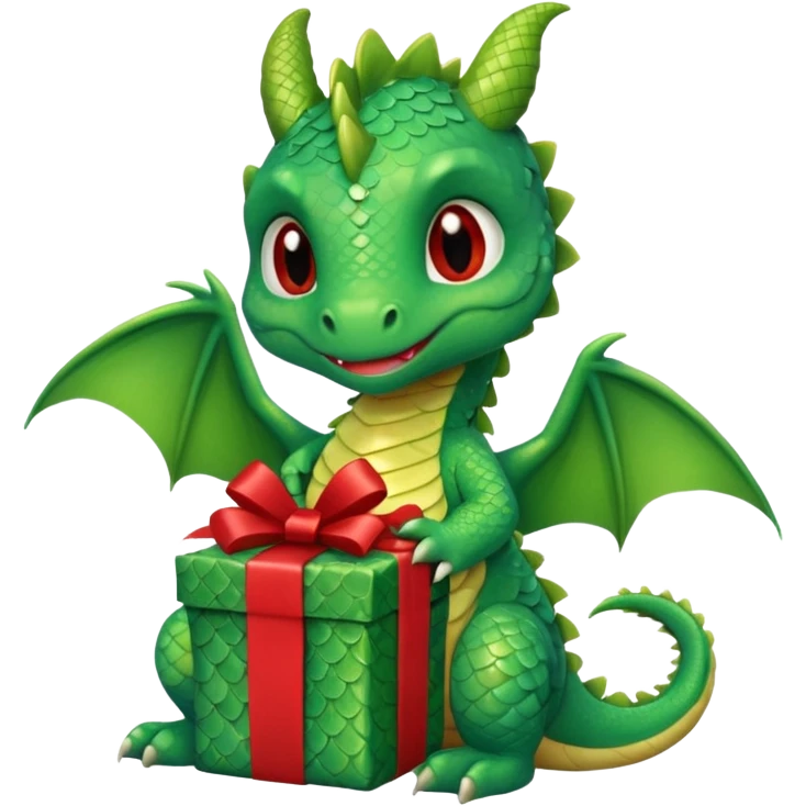 a cute baby dragon is holding a gift emoji