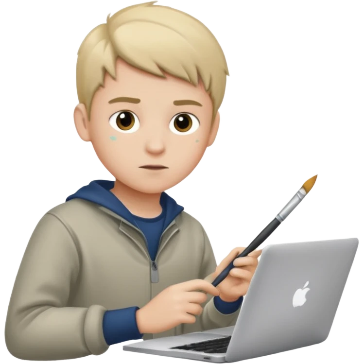 boy working in Macbook, he is graphic designer and paint artist emoji