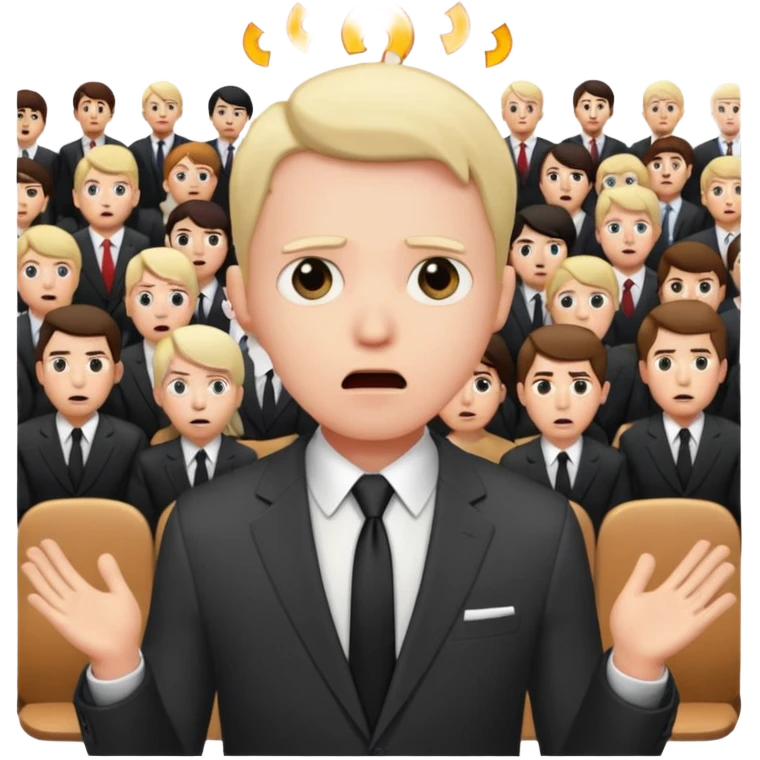 a FRONT PERSON FEELING FEAR, with the audience BEHIND HIM emoji