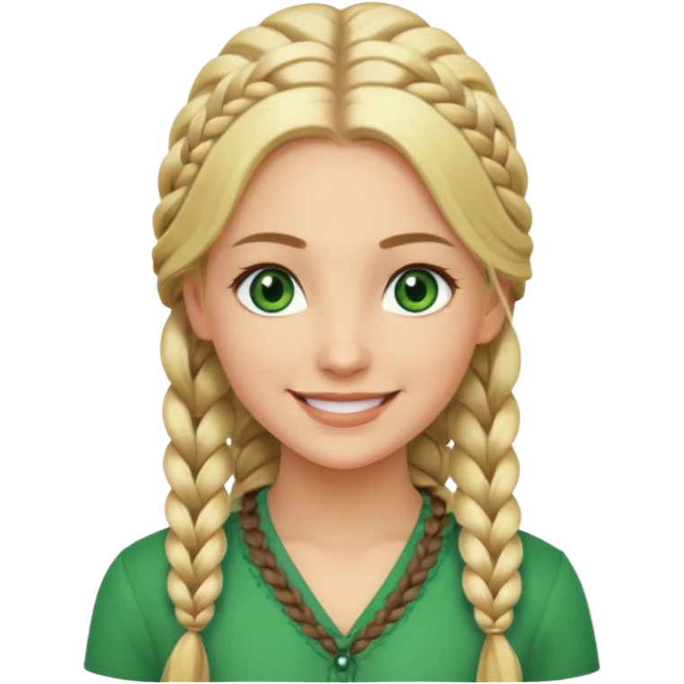 woman, long blond hair,green eyes, smiling, one braid to the side emoji